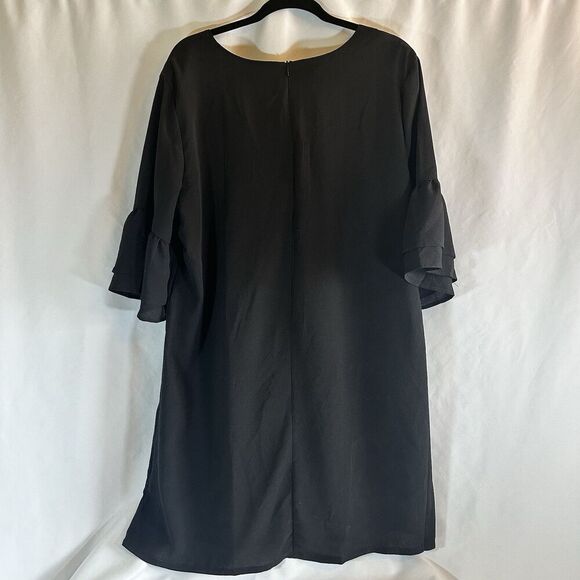 BELONGSCI Womens V-Neck Bell Sleeve Shift XXL Black Dresss Lightweight Lined - Picture 10 of 10
